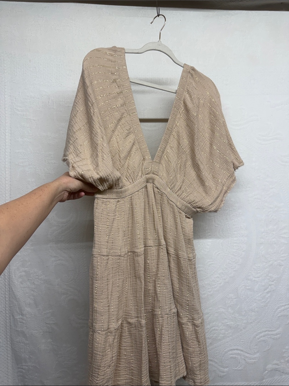 aerie Beige Backless V-Neck Midi Dress